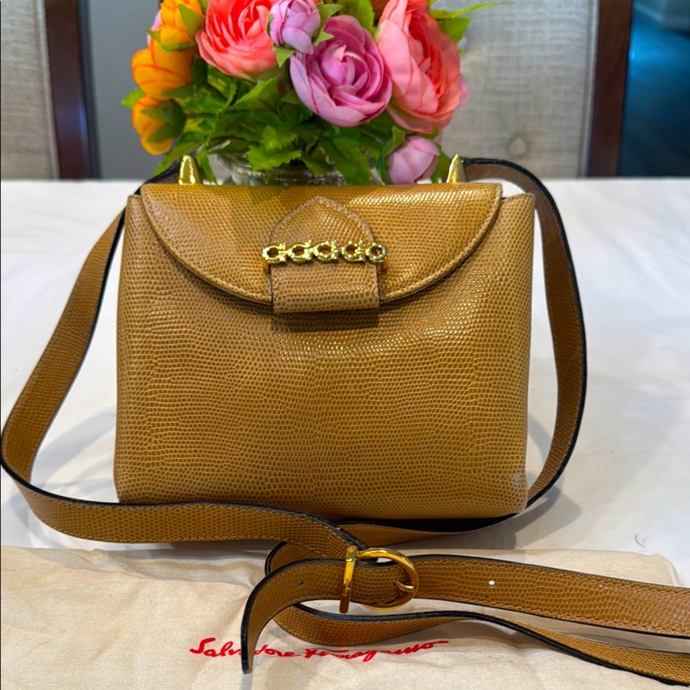 Authentic Salvatore Ferragamo Small Crossbody Bag with Gold Hardware